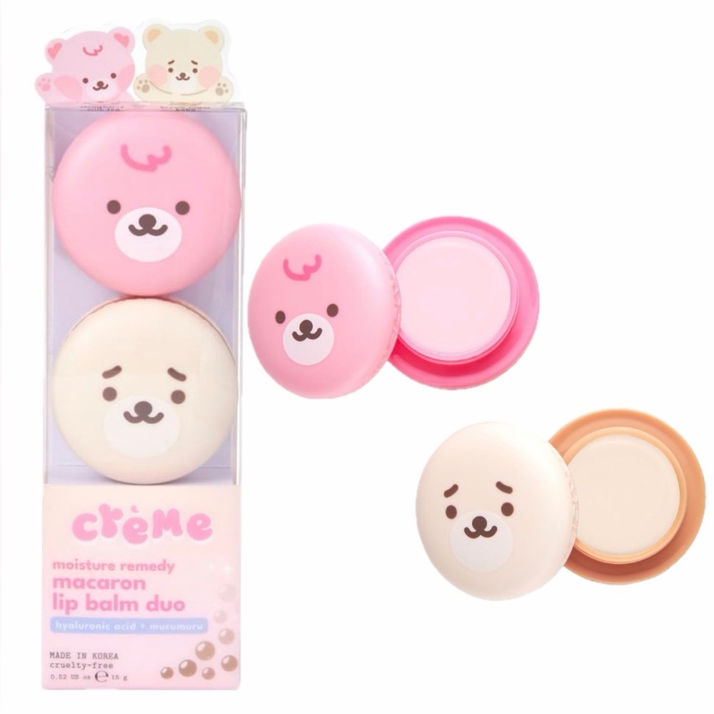 NIB The Crème Shop Bear Creme Macaron Lip Balm Set